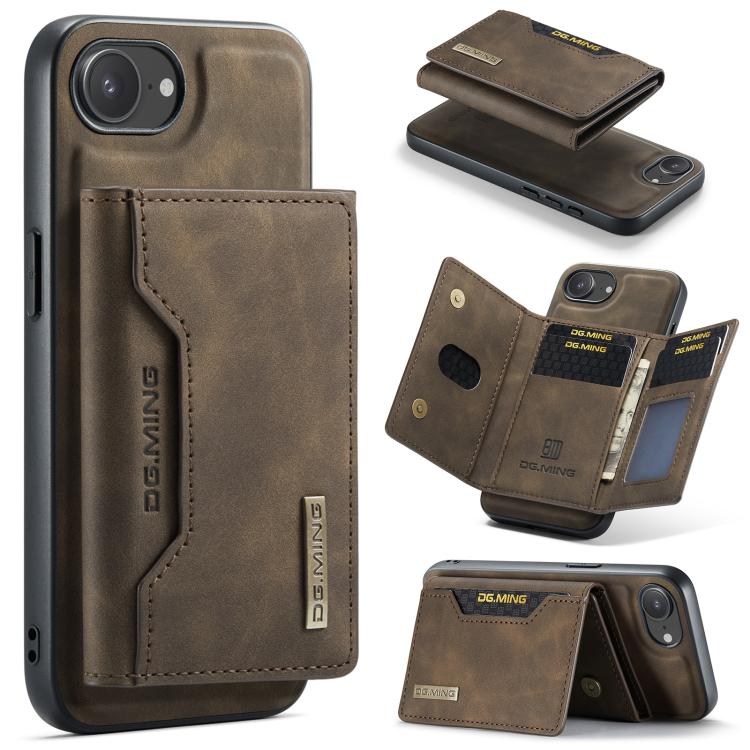 DG.MING M2 3-fold wallet iPhone case in coffee for iPhone 17e or 16e