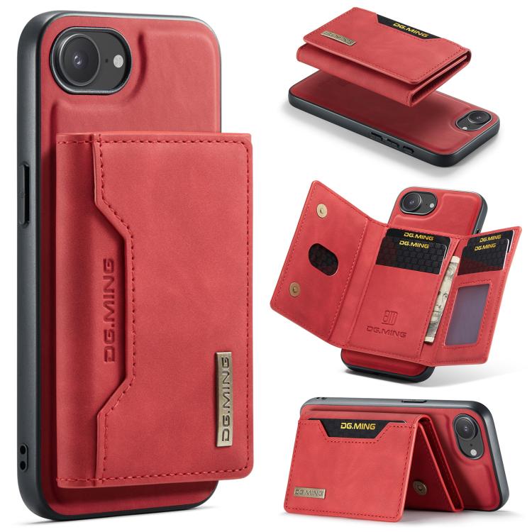 DG.MING M2 3-fold wallet iPhone case in red for iPhone 17e or 16e