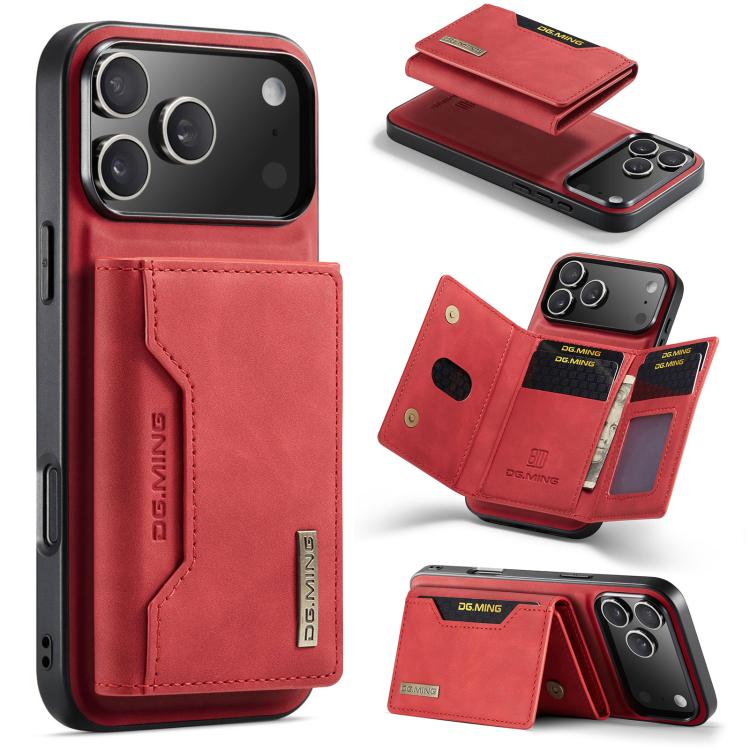 DG.MING M2 3-fold wallet iPhone case in red for iPhone 17 Pro