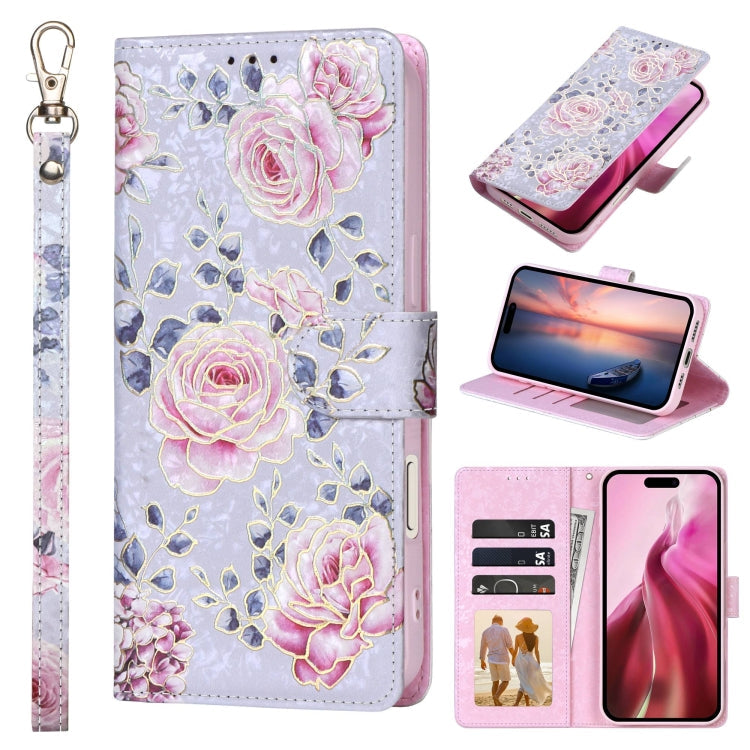 Bronzing painting RFID leather iPhone case in Pastoral Rose for iPhone 16 Pro