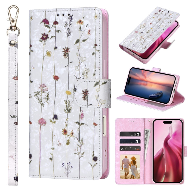 Bronzing painting RFID leather iPhone case in Flower World for iPhone 16 Pro