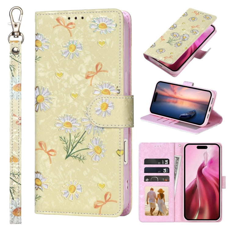 Bronzing painting RFID leather iPhone case in Yellow Daisy for iPhone 16 Pro