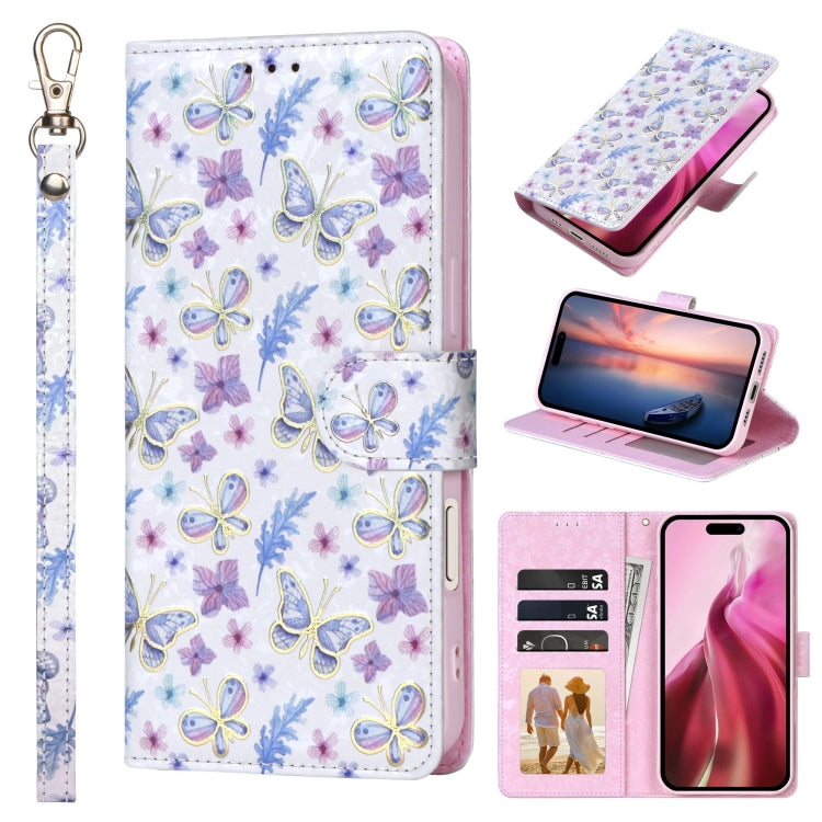 Bronzing painting RFID leather iPhone case in Pansies for iPhone 16 Pro