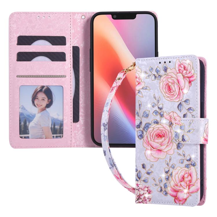 Bronzing painting RFID leather iPhone case in Pastoral Rose for iPhone 17e or 16e