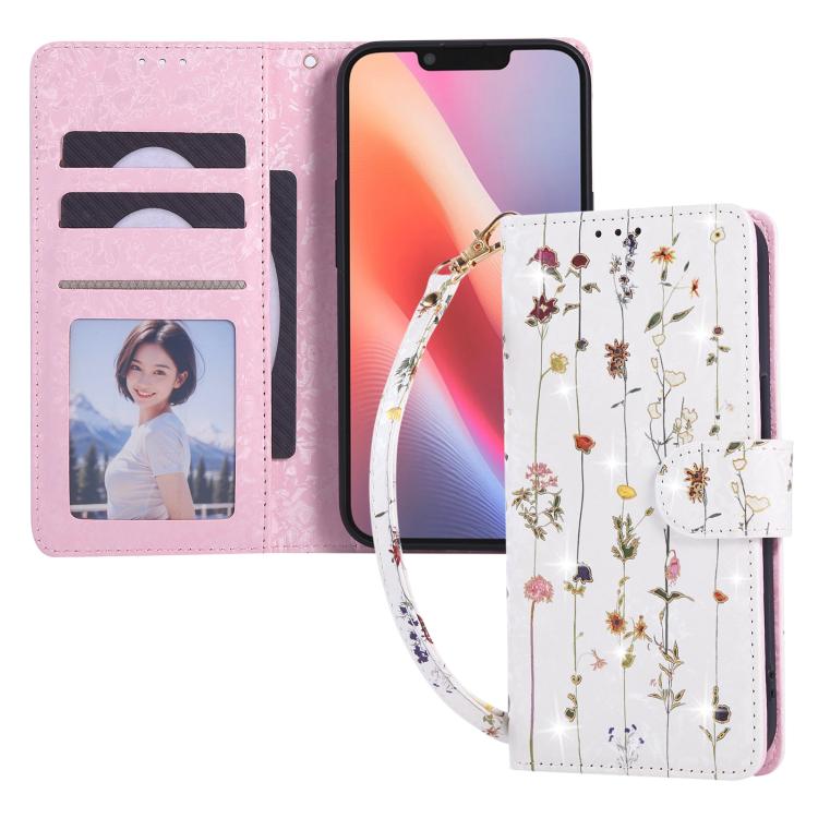 Bronzing painting RFID leather iPhone case in Flower World for iPhone 17e or 16e