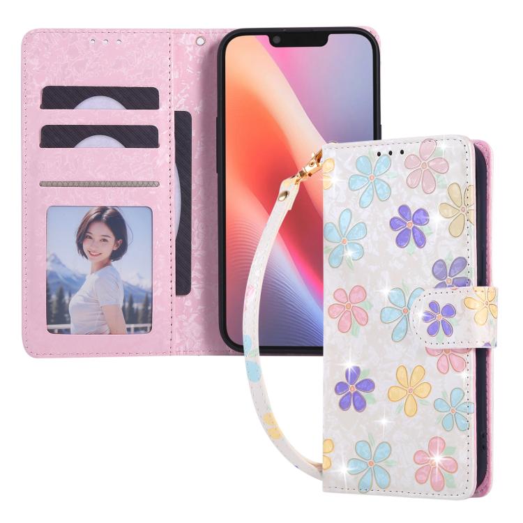 Bronzing painting RFID leather iPhone case in Blooming Flower for iPhone 17e or 16e