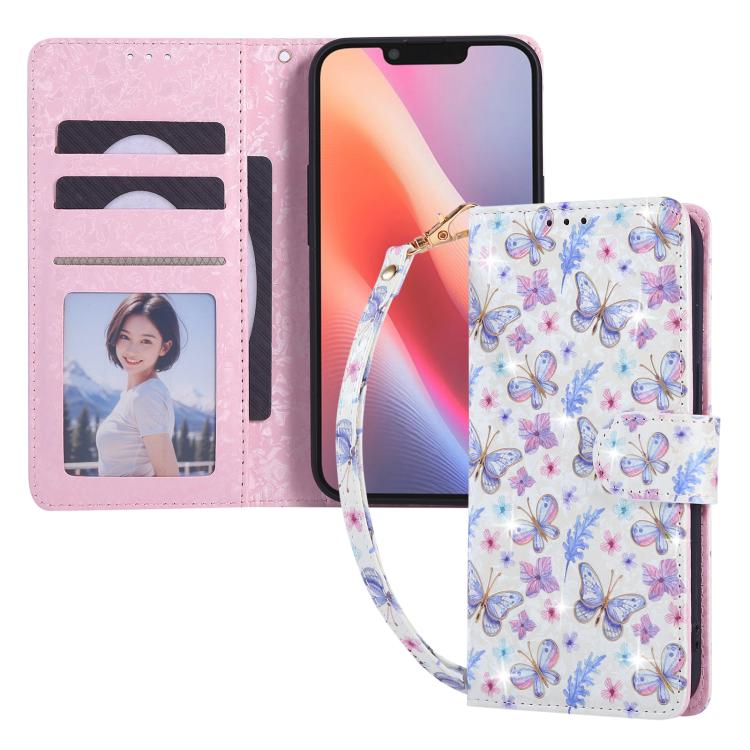 Bronzing painting RFID leather iPhone case in Pansies for iPhone 17e or 16e