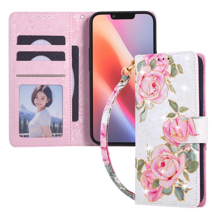 Bronzing painting RFID leather iPhone case in Rose Flower for iPhone 17e or 16e