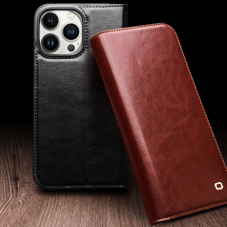 QIALINO Classic leather iPhone case detail showing holder design