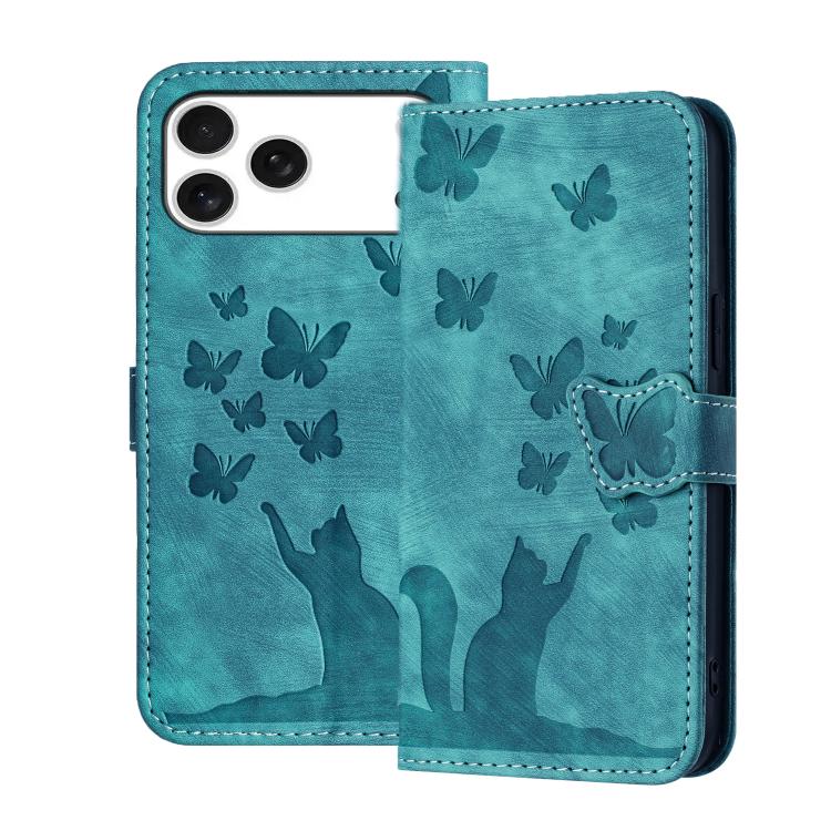 Wathet butterfly cat embossed flip iPhone 17 Pro wallet wrist strap case