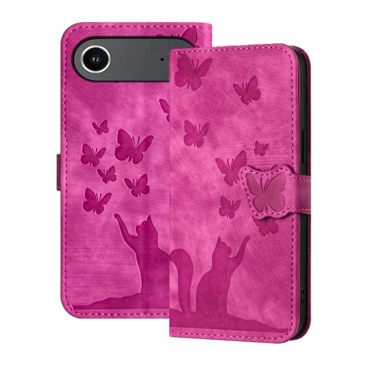 Pink butterfly cat embossed flip iPhone Air wallet wrist strap case