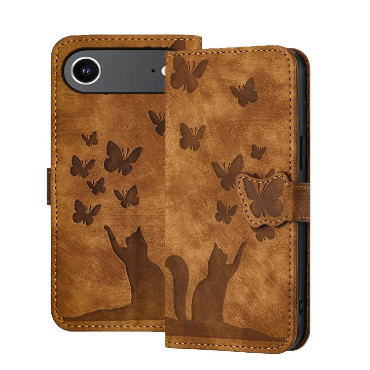 Brown butterfly cat embossed flip iPhone Air wallet wrist strap case