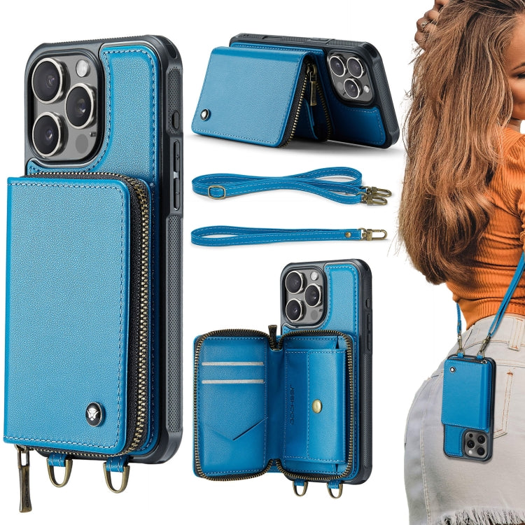 JEEHOOD C22 zipper wallet iPhone 16 Pro Max case in blue