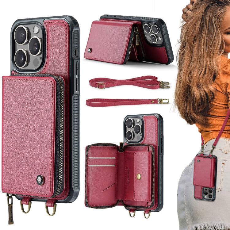 JEEHOOD C22 zipper wallet iPhone 16 Pro Max case in red