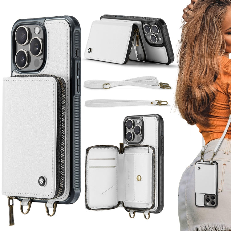 JEEHOOD C22 zipper wallet iPhone 16 Pro Max case in white