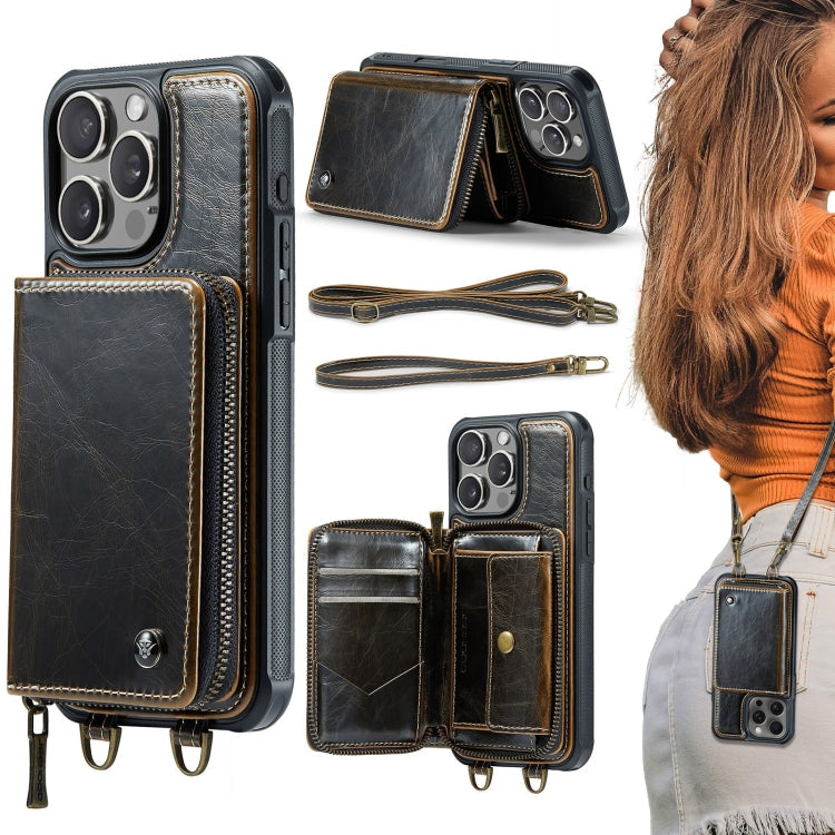 JEEHOOD C22 zipper wallet iPhone 16 Pro Max case in coffee