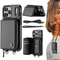 JEEHOOD C22 zipper wallet iPhone 17 Pro Max case in black with dual lanyard