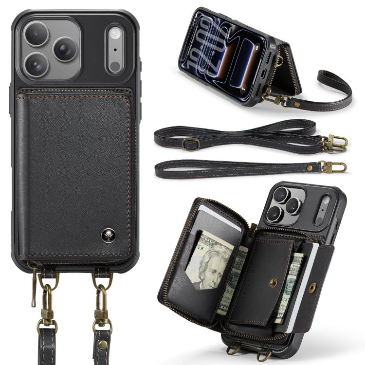 JEEHOOD C22 black zipper wallet iPhone case front and back view