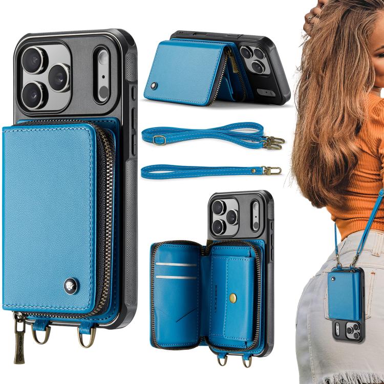 JEEHOOD C22 zipper wallet iPhone 17 Pro Max case in blue