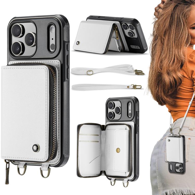 JEEHOOD C22 zipper wallet iPhone 17 Pro Max case in white