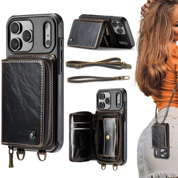 JEEHOOD C22 zipper wallet iPhone 17 Pro Max case in coffee