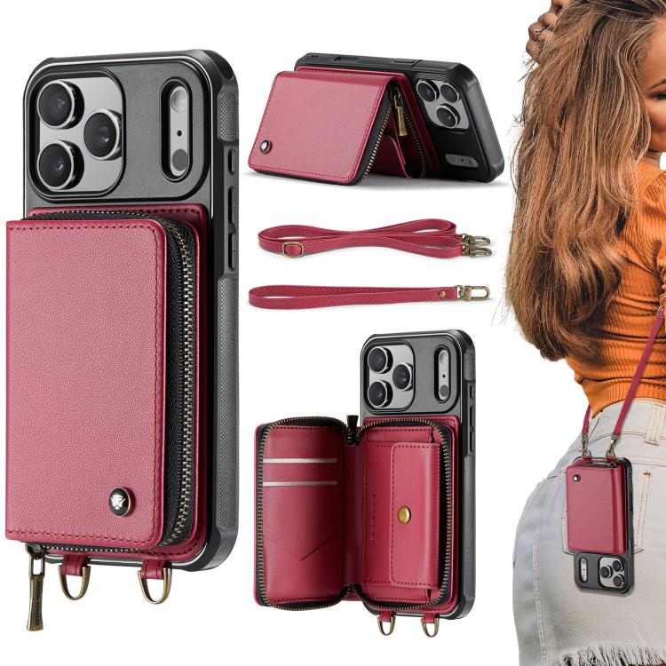 JEEHOOD C22 zipper wallet iPhone 17 Pro case in red