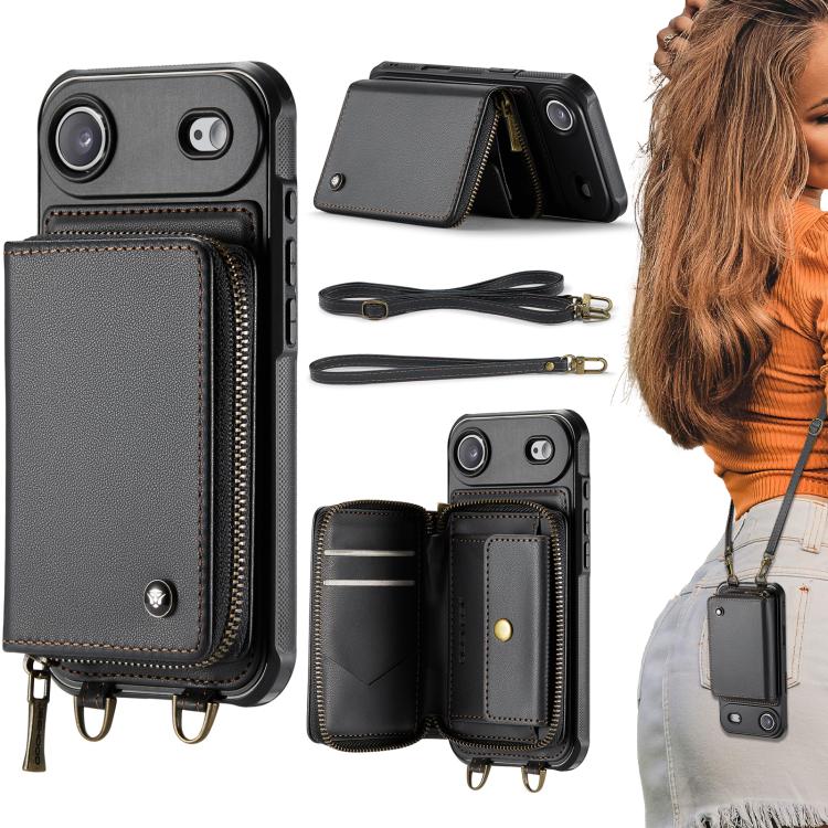 JEEHOOD C22 zipper wallet iPhone Air case in black