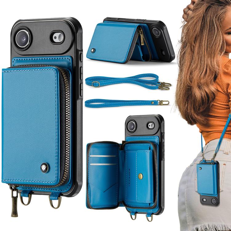 JEEHOOD C22 zipper wallet iPhone Air case in blue