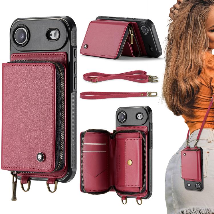 JEEHOOD C22 zipper wallet iPhone Air case in red