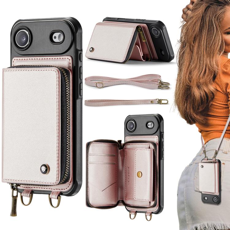 JEEHOOD C22 zipper wallet iPhone Air case in rose gold