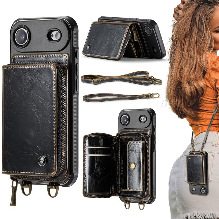 JEEHOOD C22 zipper wallet iPhone Air case in coffee