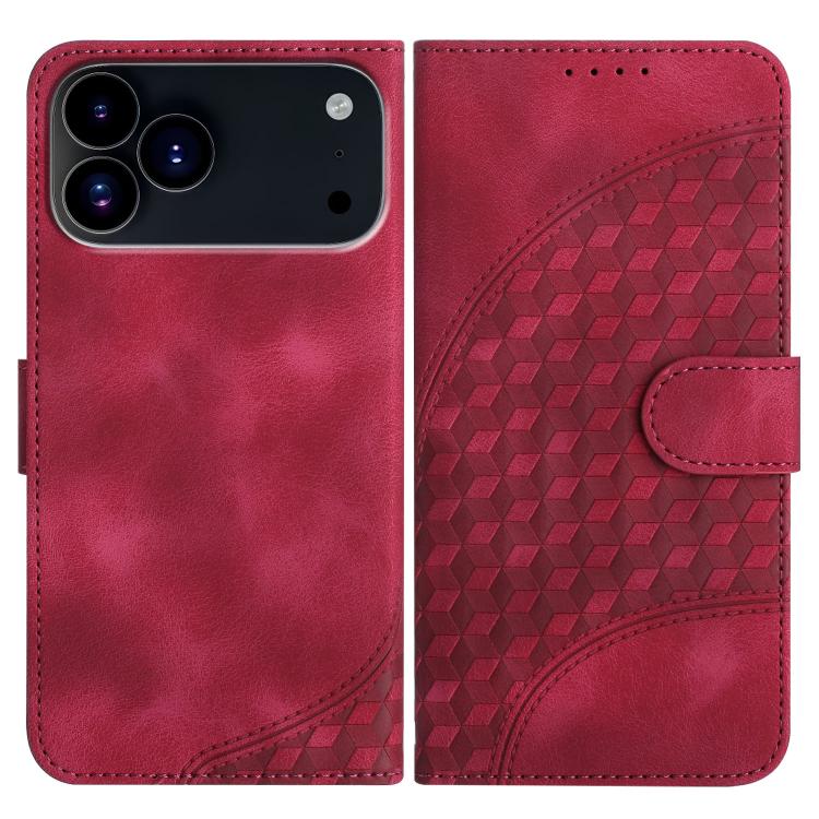 YX0060 elephant embossed leather iPhone case in rose red for iPhone 17 Pro