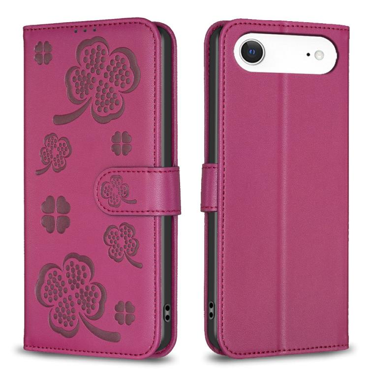 Rose red four-leaf embossed leather-style iPhone Air wallet kickstand case