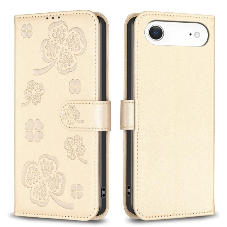 Gold four-leaf embossed leather-style iPhone Air wallet kickstand case