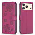Mira Sales four-leaf embossed leather wallet iPhone 17 Pro case in rose red
