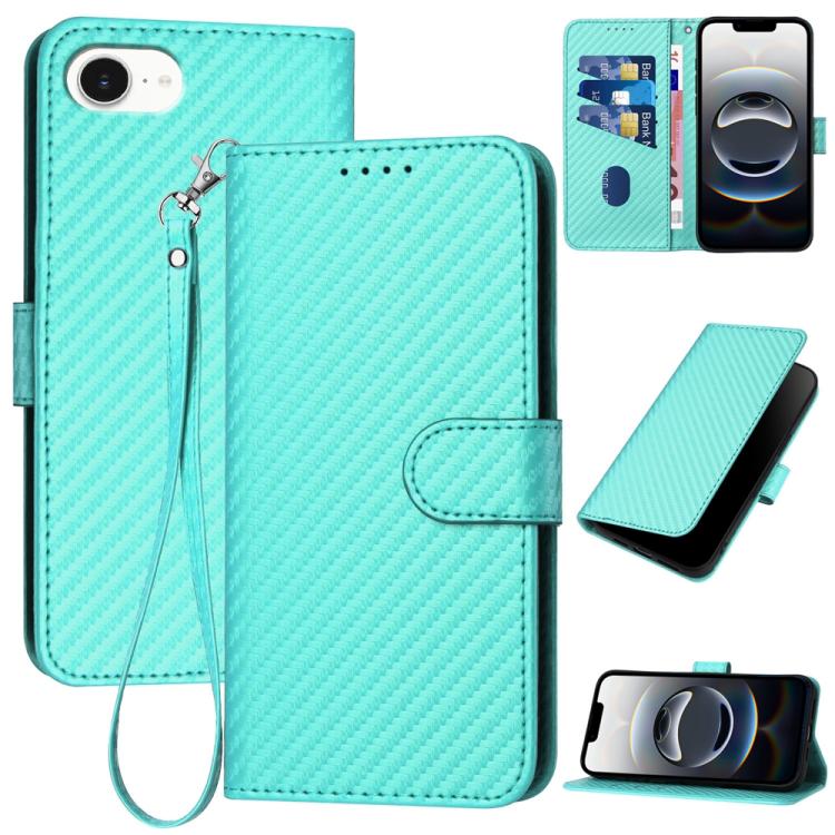 YX0070 carbon fibre leather iPhone case in light blue for iPhone 17e or 16e
