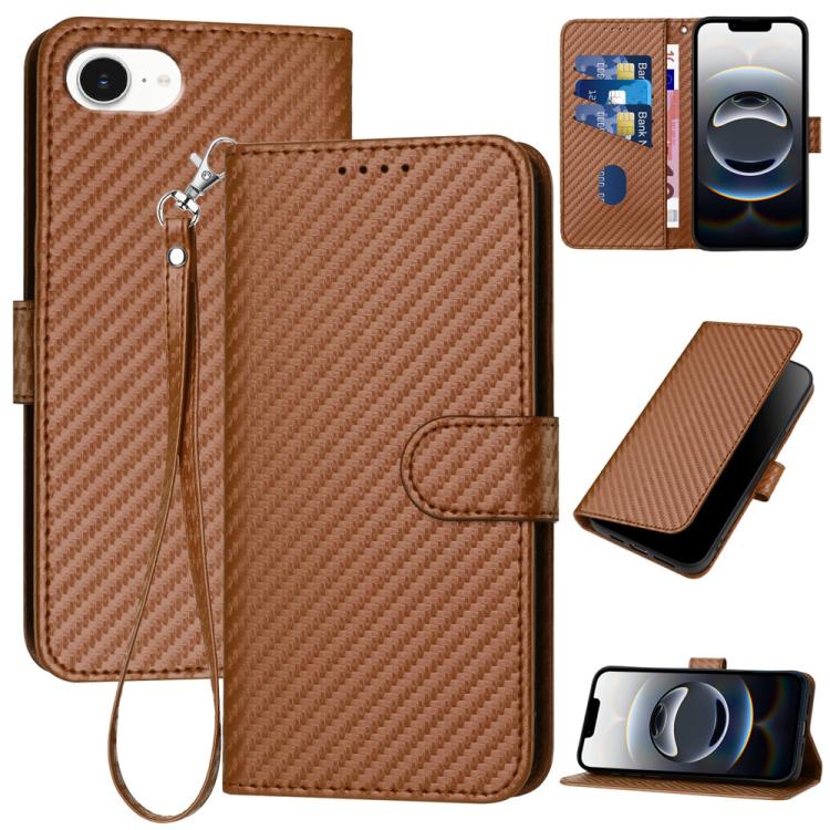 YX0070 carbon fibre leather iPhone case in coffee for iPhone 17e or 16e