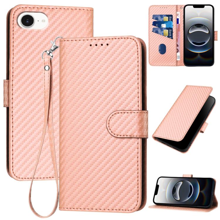 YX0070 carbon fibre leather iPhone case in pink for iPhone 17e or 16e
