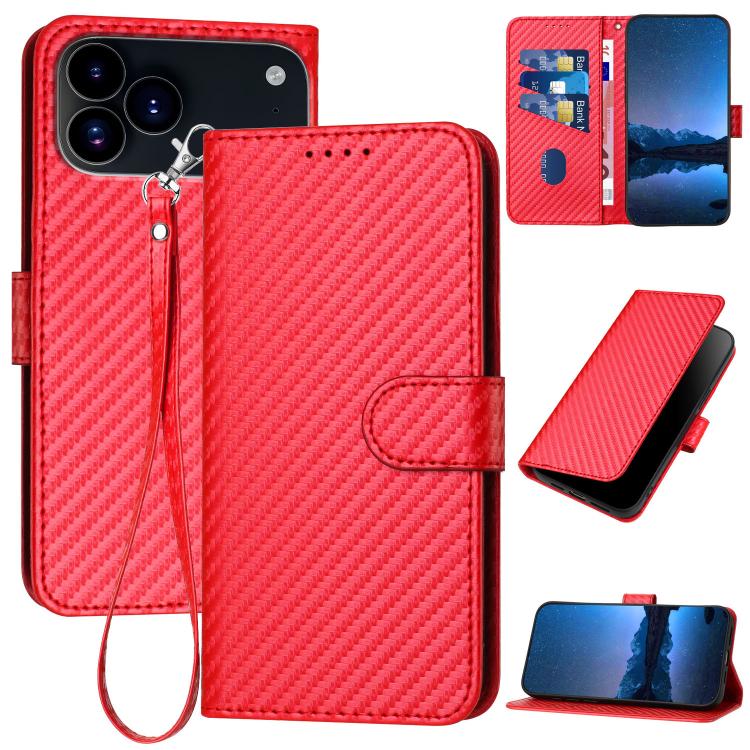 YX0070 carbon fibre leather iPhone case in red for iPhone 17 Pro Max