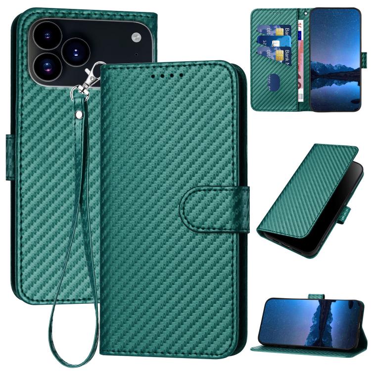 YX0070 carbon fibre leather iPhone case in dark green for iPhone 17 Pro