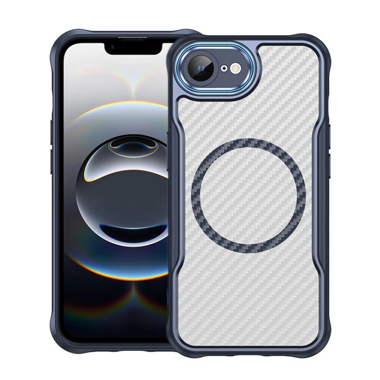 Carbon fibre MagSafe translucent iPhone case in blue for iPhone 17e or 16e