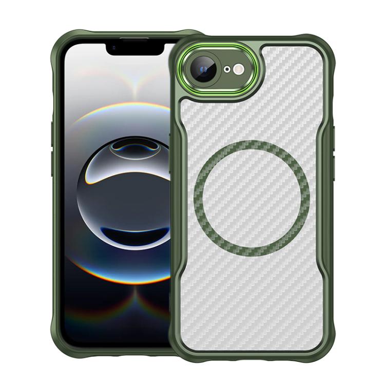 Carbon fibre MagSafe translucent iPhone case in green for iPhone 17e or 16e