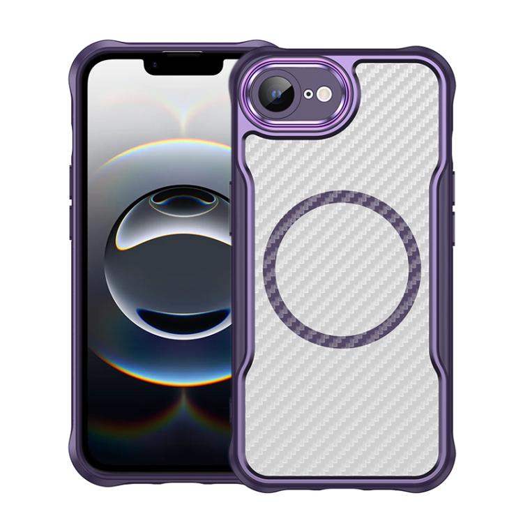 Carbon fibre MagSafe translucent iPhone case in purple for iPhone 17e or 16e
