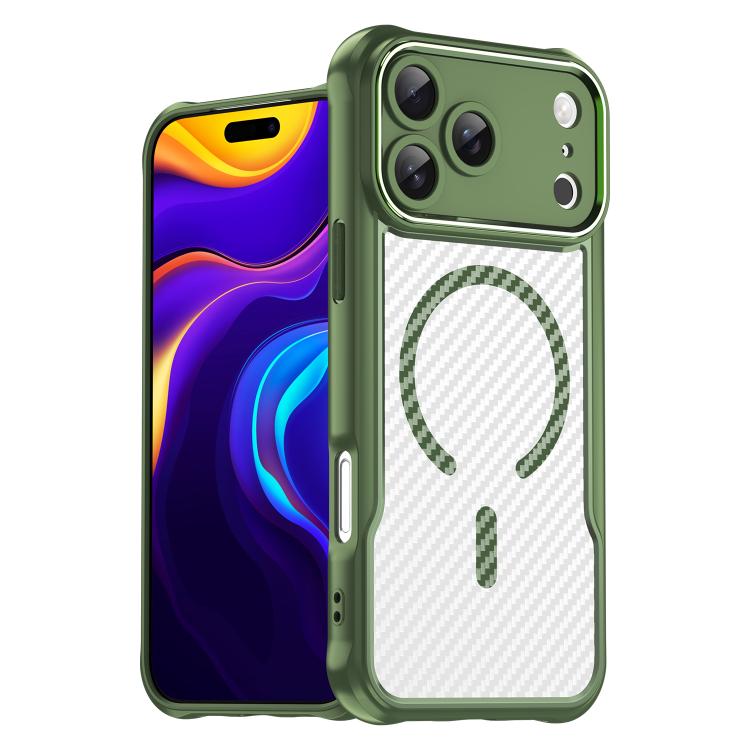 Carbon fibre MagSafe translucent iPhone case in green for iPhone 17 Pro Max