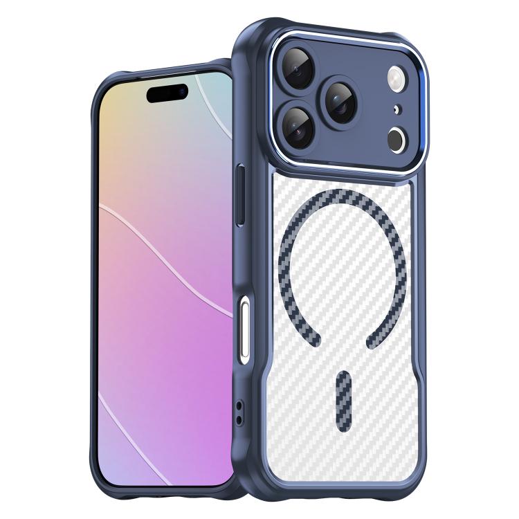 Carbon fibre MagSafe translucent iPhone case in blue for iPhone 17 Pro