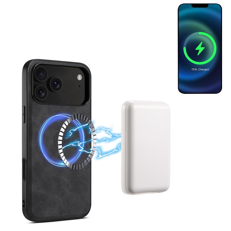 Denior D13 black retro texture leather iPhone case front and back view