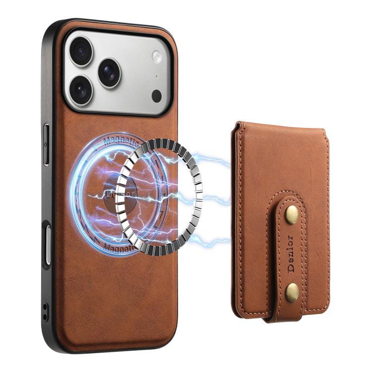 Denior D14 NK MagSafe leather iPhone case showing detachable card holder