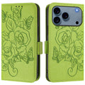 Mira Sales embossed rose RFID iPhone 17 Pro wallet case in green