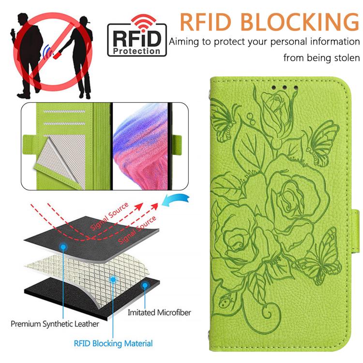 Embossed rose RFID iPhone case detail image showing kickstand function