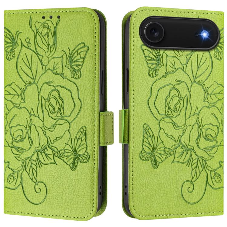 Embossed rose RFID iPhone wallet case in green for iPhone Air